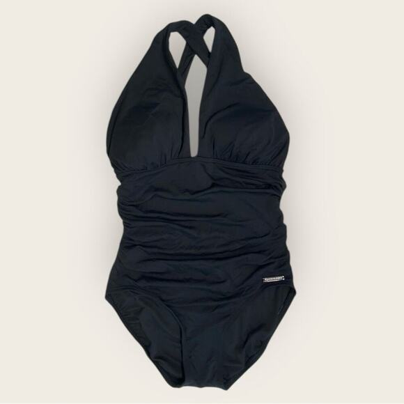 NWT | Michael Kors | Ruched Cross-Back One-Piece Swimsuit | Black | Size 4 - Picture 2 of 16